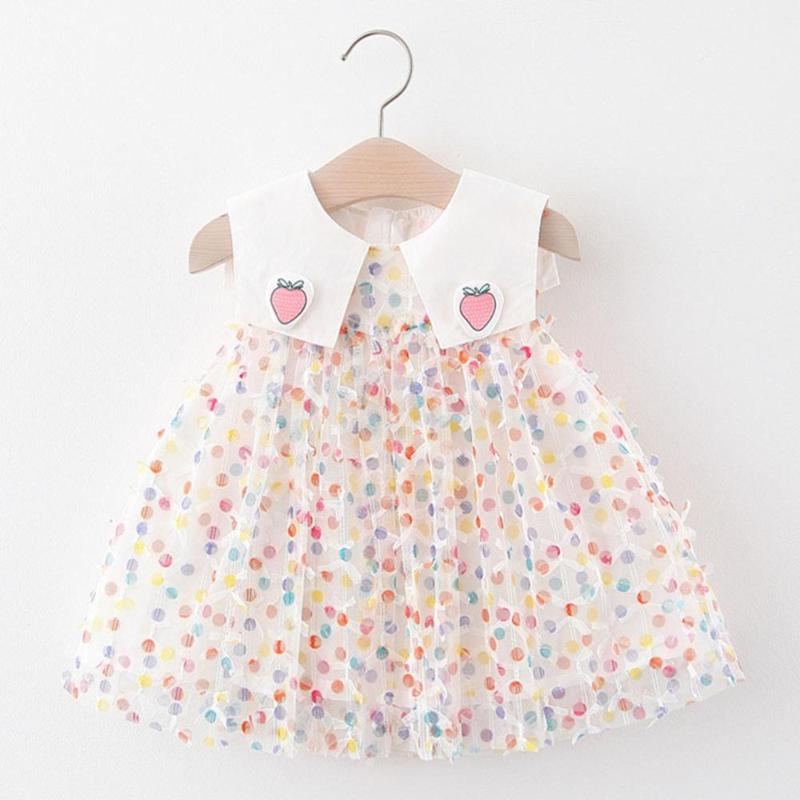 

Fashion Toddler Baby Kids Girls Sleeveless Dot Strawberry Mesh Dress Infant Summer Sweet Tulle Princess Dresses Clothes, As pic