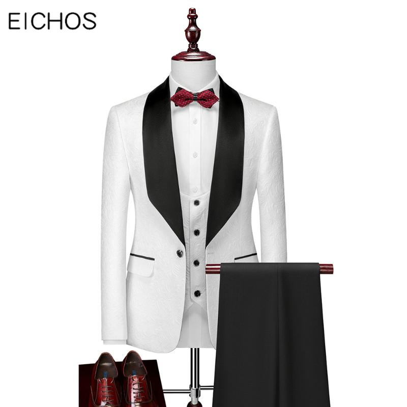 

New Men Suits Wedding Dress Suits for Groom Tuxedos Three piece Suit Men White Red Pink Blue Blazer Pant and Vest