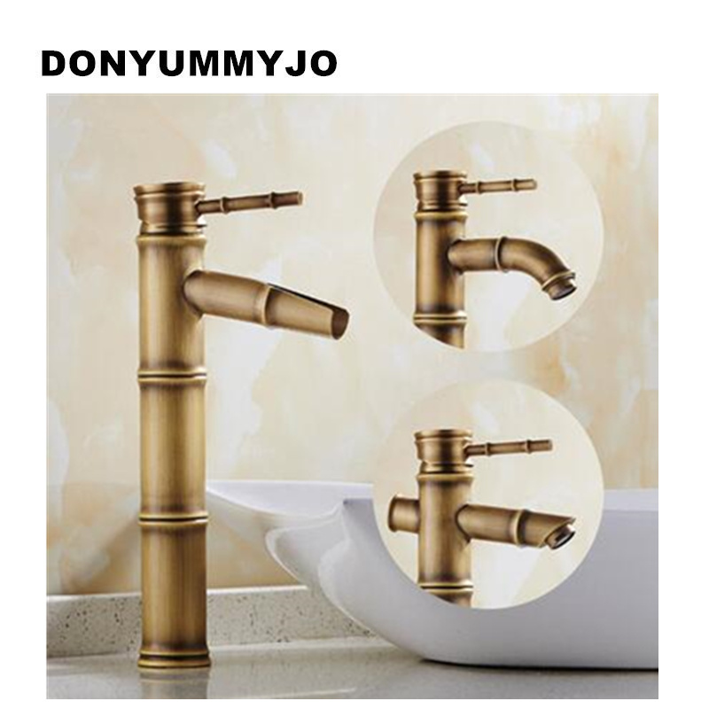 

DONYUMMYJO Bathroom Bamboo Faucet Antique Finish Copper Sink Mixer Tap Deck Mounted hot and cold water bambu taps