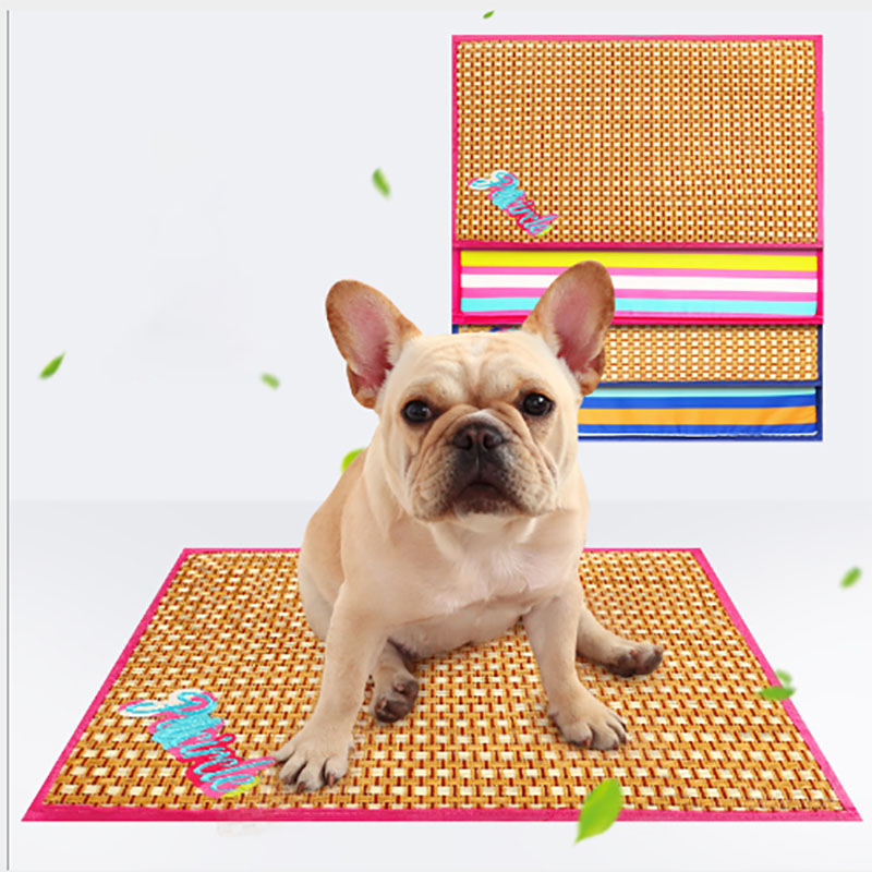 

Summer Cool Dog Mat Rattan+Sponge Sandwich Pet Mats Double-sided Four Seasons Mat For Teddy Puppy Cats Dog Beds Pets Accessories, Blue