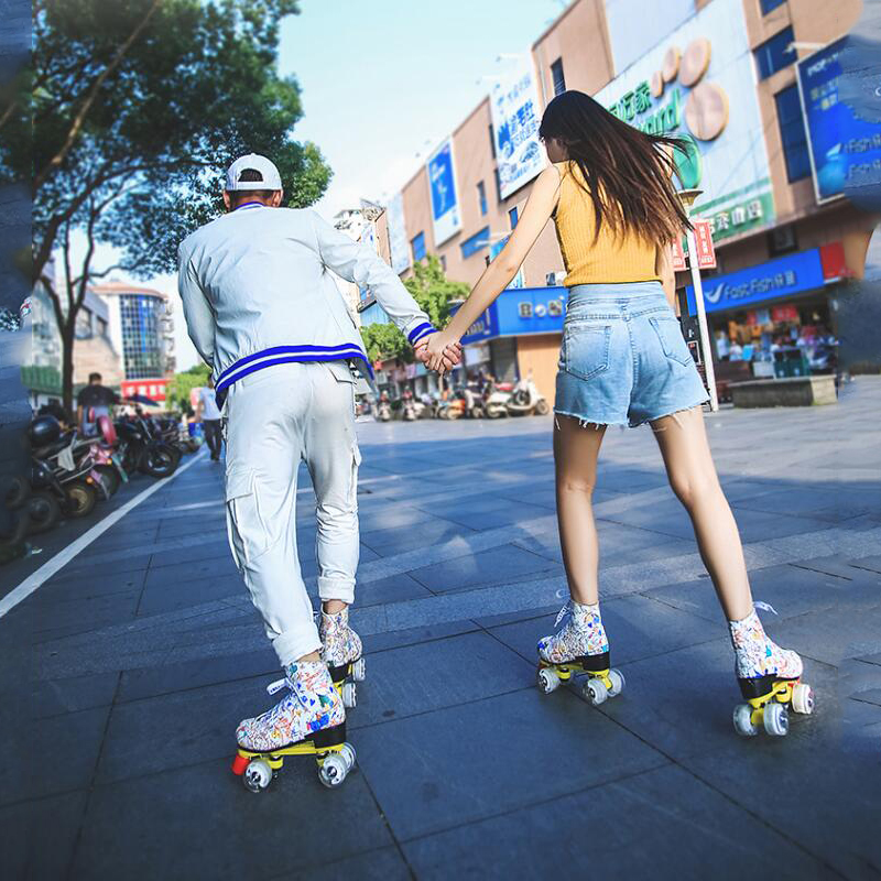 

Hot-Selling Roller Skates Double Row Skates Shoes Roller Skating Rink Special Flash Patins Shoes De 4 ruedas, Black non-flash