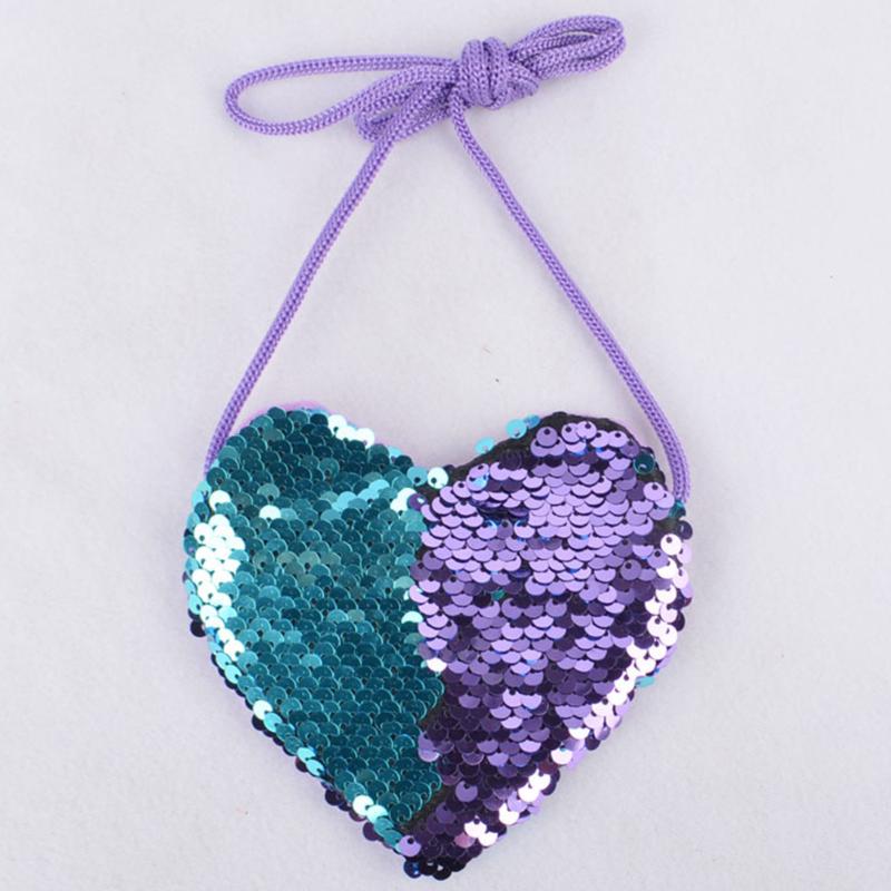 

Fashion Birthday Cute Party Zipper Sequins Messenger Bag Love Heart Key Mini Portable Gift Children Coin Purse With Lanyard, Red