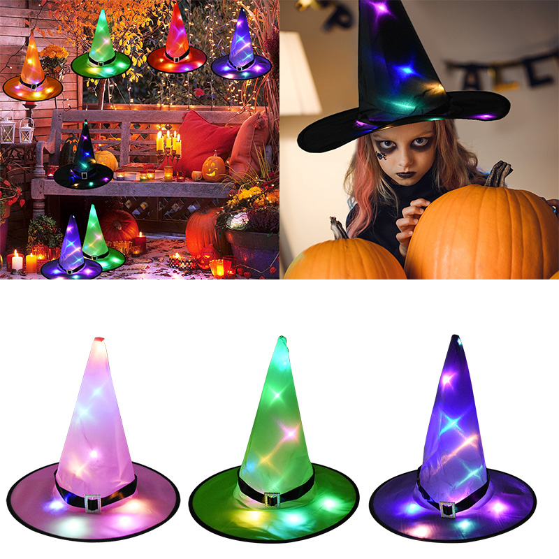 

1Pcs Halloween LED Witch Hat Glowing Witches Hat Halloween Costume Props Outdoor Tree Hanging Ornament Supplies
