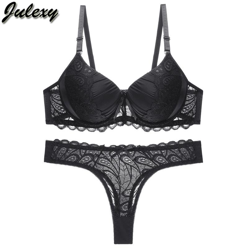 

Julexy B C Cup Hollow Out Women Bra Set Push Up Solid Lace Bra Brief Sets Intimates transparent Underwear Panty Set, White