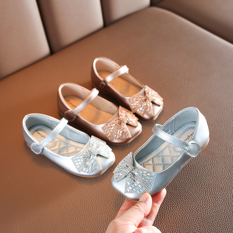 

Autumn Girl Shoes Leather Shoes Bow Princess Dance Baby Children Baby Girl Leather, Champagne