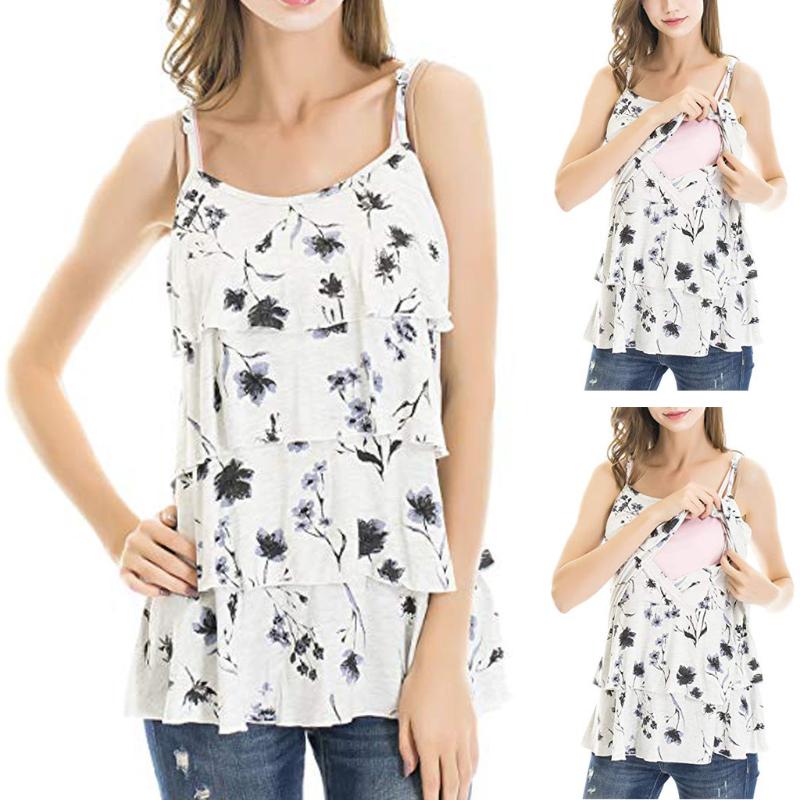

Maternity Dress Robe Femme Women Pregnant Sleeveless Floral Tops Breastfeeding Nusring Maternity Clothes Plus Size Dresses, White