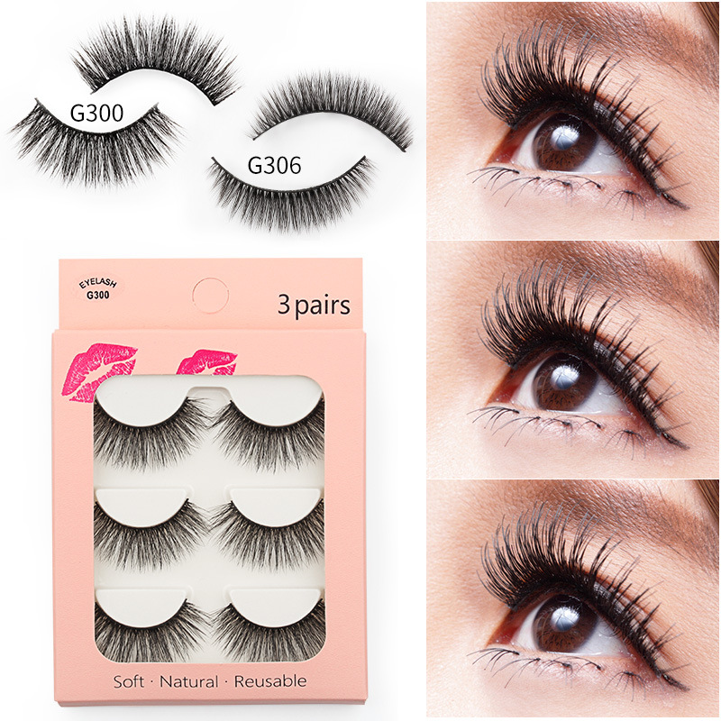 

2020 Waterproof and sweat proof New 3D mink false eyelashes Natural density style Grafting simulation eyelash 3pairs