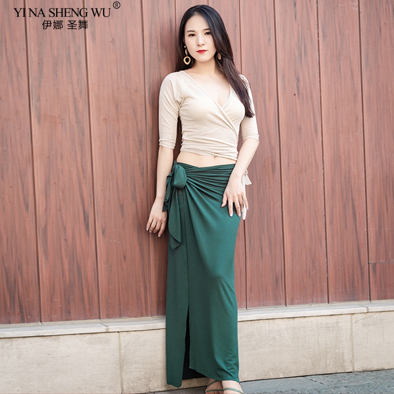 

Belly Dance Practice Costume Modal Cotton Sexy Deep V-Neck Cross Top Skirt Oriental Dance Women Bellydance Suits Practice Wear, Black-short style