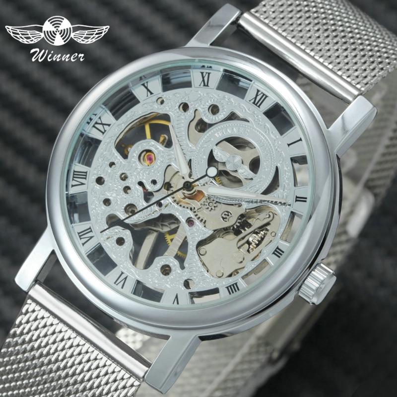 

WINNER Fashion Classic Mechanical Women Watches Ultra Thin Mesh Strap Skeleton Dial Top Ladies Wristwatch for Girls, Black golden