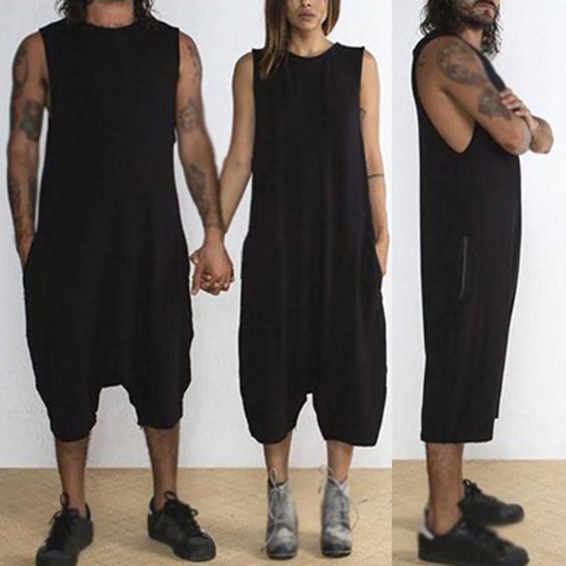 

Loose Jumpsuits Unisex Overalls Dungarees Long Oversize Wide Romper Leg, Black