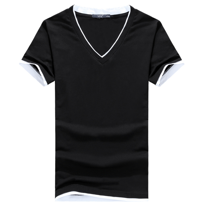 

V-Neck T-Shirt Men Basic Solid T Shirt For Male Cotton T-Shirt Tops Tees Breathable Short Sleeve for Men, Black