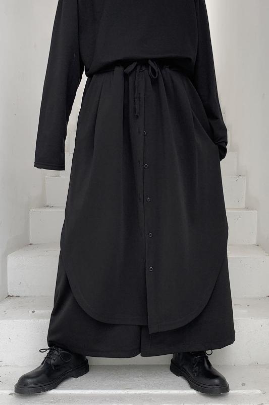 

Casual trousers wide legs this trend spring summer loose trousers dark department culottes false men two models mountain nine ha, Black