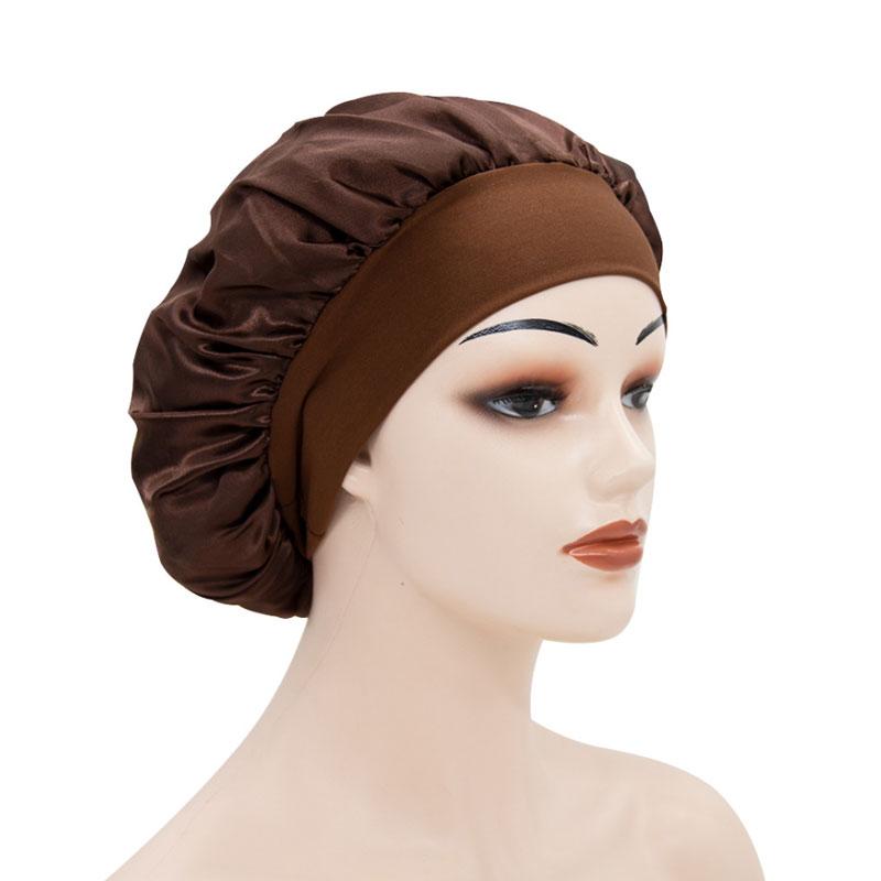 

Women Wide Band Satin Silk Bonnet Caps Comfortable Night Sleep Solid Color Hat Ladies Soft Hair Care Headwrap, Blue;gray
