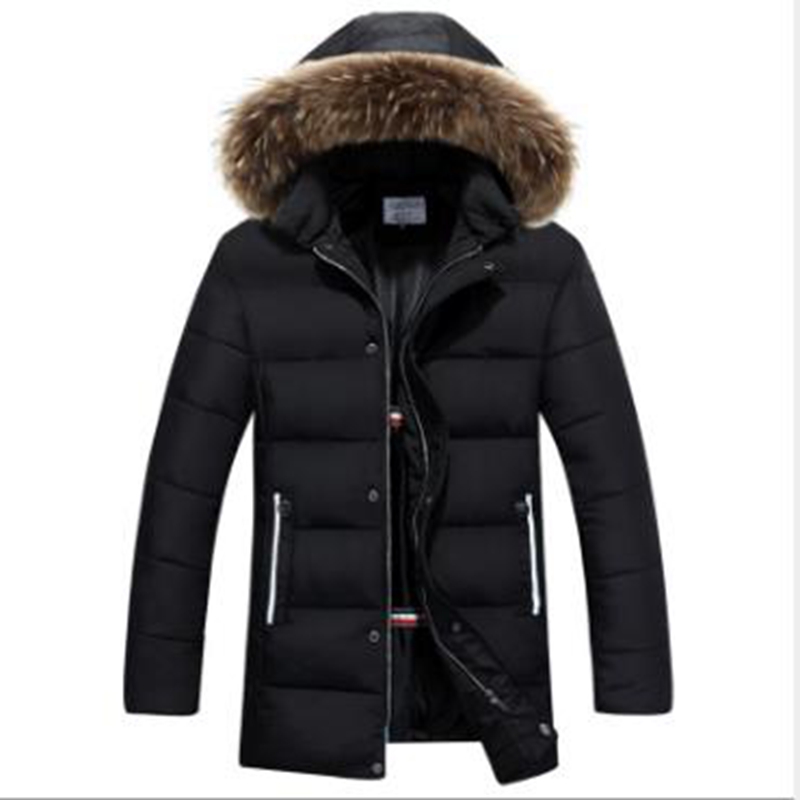 

Wholesale men's winter fur collar casual warm padded jacket mid-length fur collar padded jacket, Dark blue