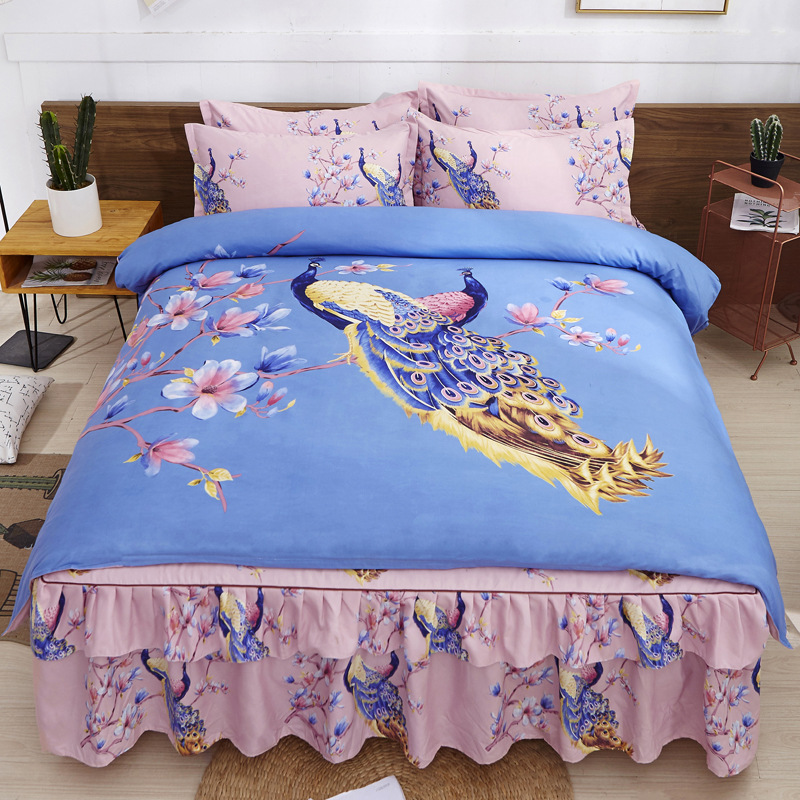 

Four-piece Chinese style bedding on thickened sanded bed skirt bed set, Style 03
