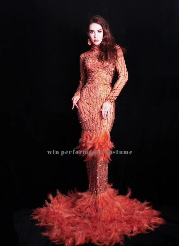 

Sparkle feather sMermaid Evening Dresses Long Sequined Sparkle sequin Gowns For Party Vestidos Largos Fiesta 2020 New Dress10271, Orange
