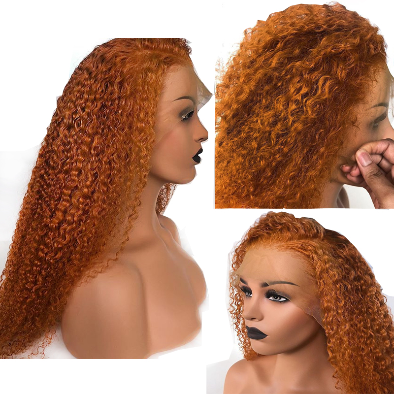 

Orange Curly 360 Lace Frontal Wig Preplucked Remy Peruvian Lace Front Colored Human Hair Wigs With Baby Hair 360 Closure Wig