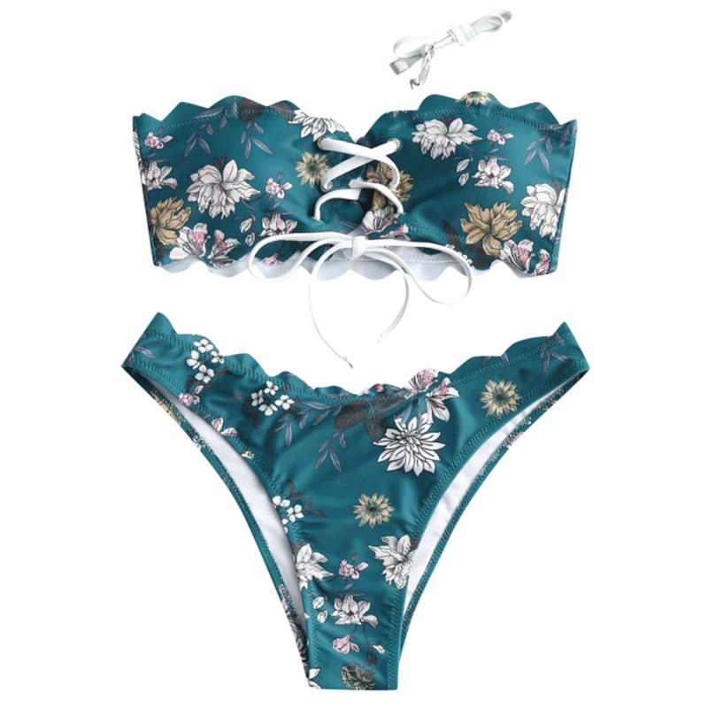 

202 Women Bikini Set Knot Floral Bandeau Swimwear Strapless Swimsuit Brazilian Biquini Sexy Bathing Suit Kostium Kapielowy #T1G, Blue
