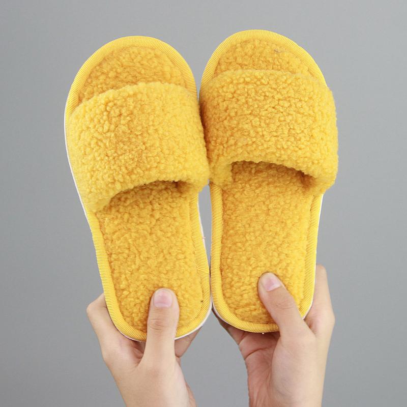 

2020 New Winter Indoor Slippers Children Simple Solid Wool Slippers Baby Warm Home Shoes Baby Non-slip Boys Slipper, Yellow