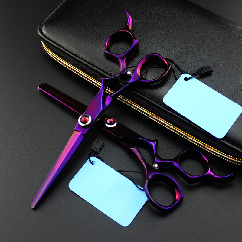 

professional japan 440c 6 inch purple gem hair scissors salon cutting barber makas haircut thinning shears hairdressing scissors