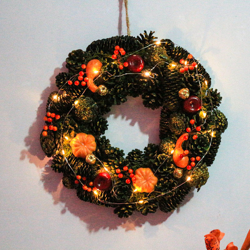 

D13.7" Pumpkin Wreath for Door Fall Home Decoration Gold Craft Hangings Harvest Autumn Wreath with or without Lights Decorations, Not with lights
