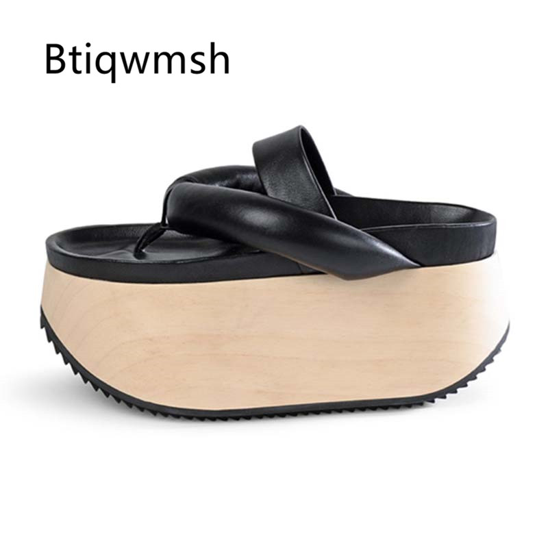 

2020 Novelty Clog Platform Sandals Women Flip Flops Leather Thick Bottom Wedge Shoes Woman Fashion Runway Slippers Casual Shoes, Black