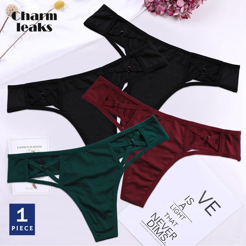 

Charmleaks Women' Underwear Panties Briefs 1 PCS Thong Lace Tanga Sexy Cross Bandage Hollow-out Lingerie, Red
