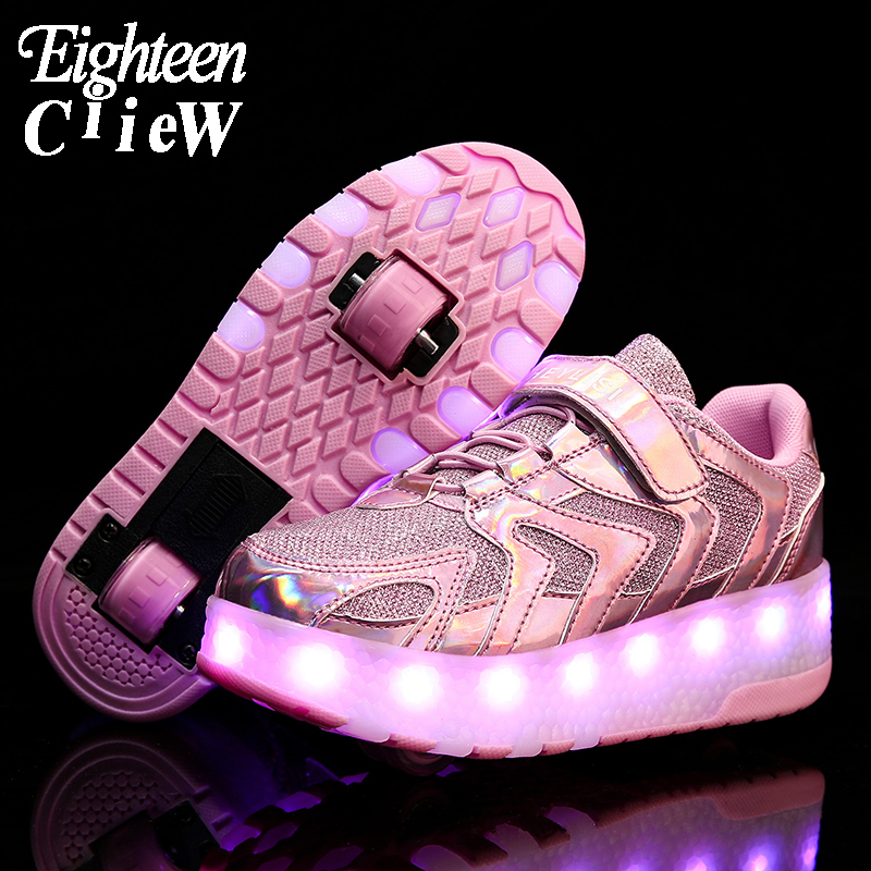 

2020 New Luminous Sneakers Kids Glowing Sneakers with Wheels Roller Skate Shoes Kids Shoes Led Light up for Boys Girls, Pink