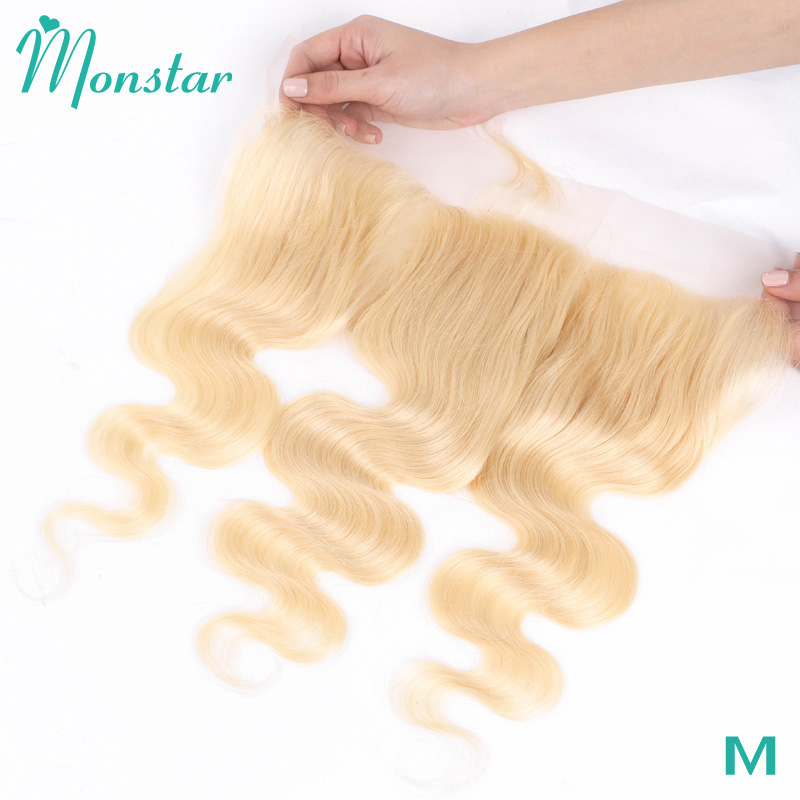 

Monstar 13x4 613 Blonde PrePlucked Lace Frontal Closure Bleached Knot With Baby Hair Brazilian Body Wave Frontal Remy Human Hair