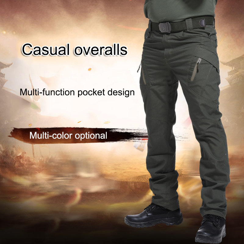 

Men Trousers Solid Color Tactical Waterproof Multi-pockets Long Pants 19ing, Gray