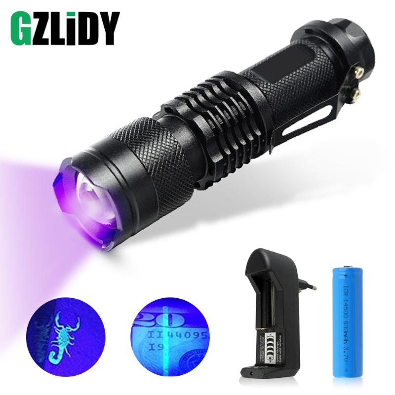 

UV Ultra Violet Light With Zoom Function Mini UV Black Light Pet Urine Stains Detector Scorpion Use /14500 battery