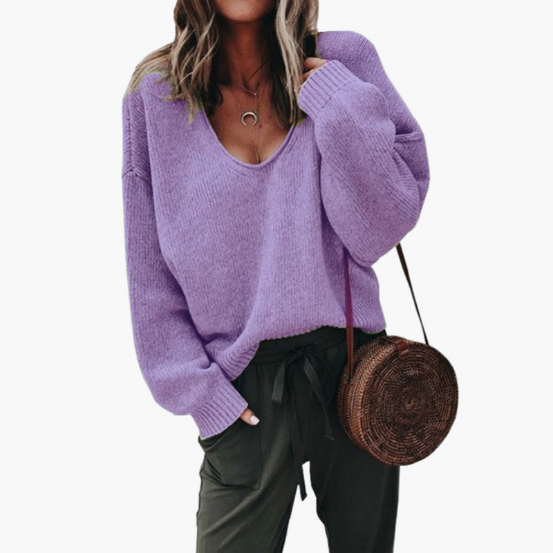 

PEONFLY Sexy Deep V Neck Sweater Women Fashion New 2020 Spring Long Sleeve Casual Knitted Tops Pullovers Solid Sweater Femme, Black