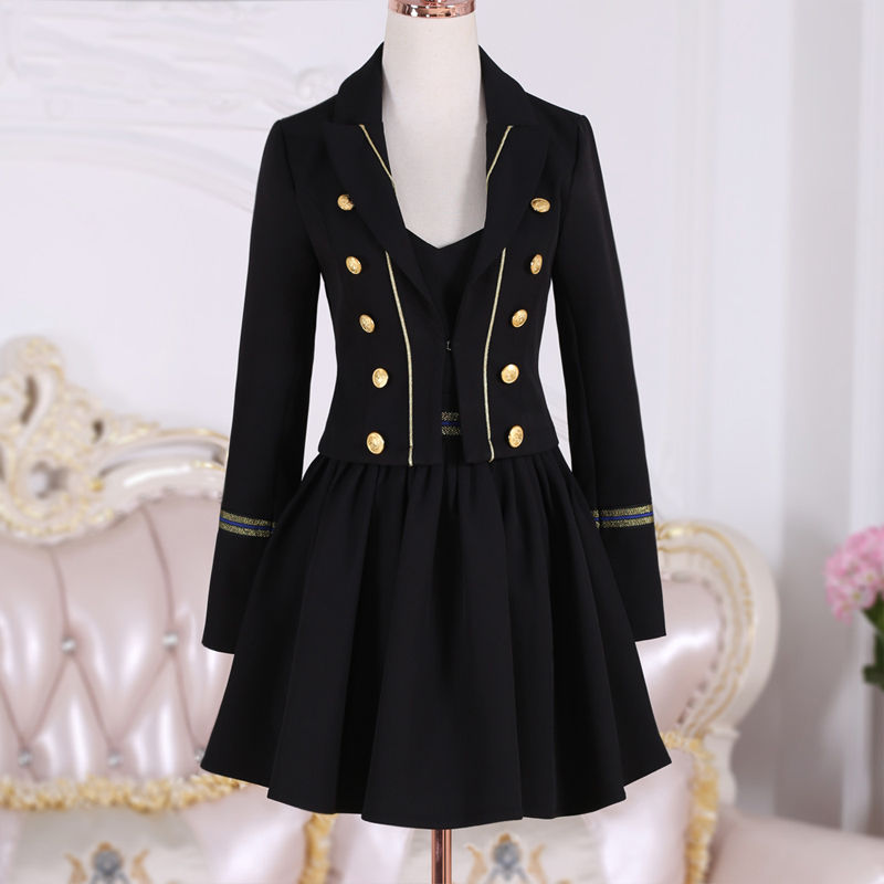 

Black Ribbon Women Coat Suspender Dress Female Autumn 2020 New Small Fragrance Style Suit Two-Piece Suit