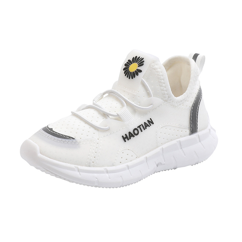 

Children Casual Shoes Kids Sneakers Boys Girls Sports Running Shoes White Breathable With Daisy Flowers Super Light Soft 26-36, Black
