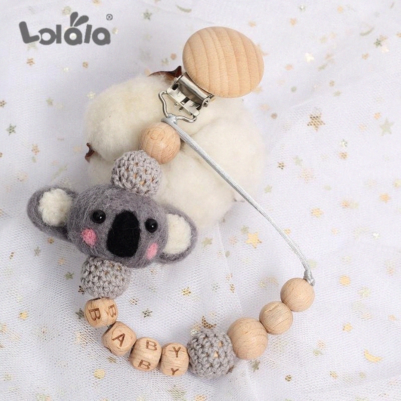 Grano de madera Personalizado Maniquí Clip Chupete titular ~ Bebé Chicos ~ 3D Koala