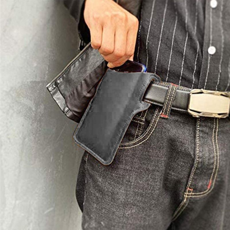 

New Mobile Phone Carrier Belt Pouch Men Cell Phone Loop Holster Case Belts Waist Bag Props PU Leather Purse Wallet, Gray color