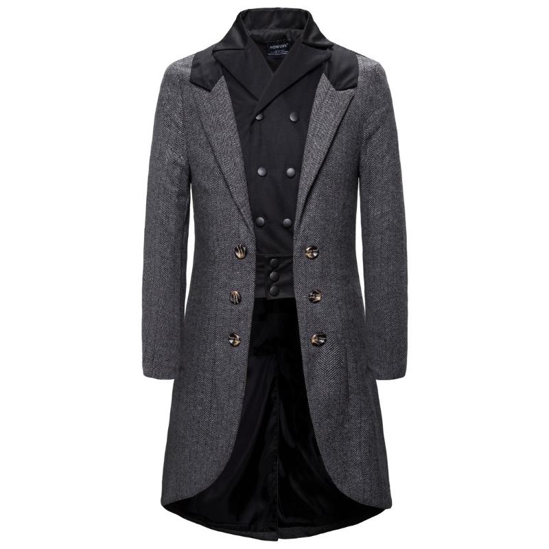

Men' new business personality long style windbreaker jacket evening dress gentleman casual European size XXL, Gray