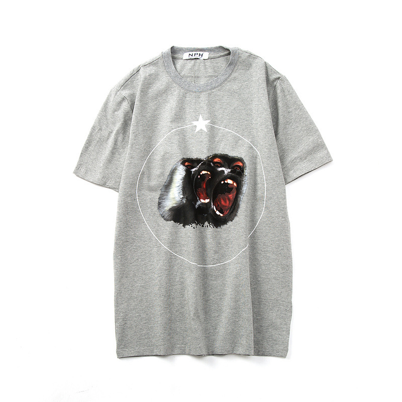 

Songsanding New Summer Men Stylist T Shirt Clothing Short Sleeve T Shirt Roar Orangutan Monkey Circle Star T Shirt Unisex Tee Cotton Tops, Gray