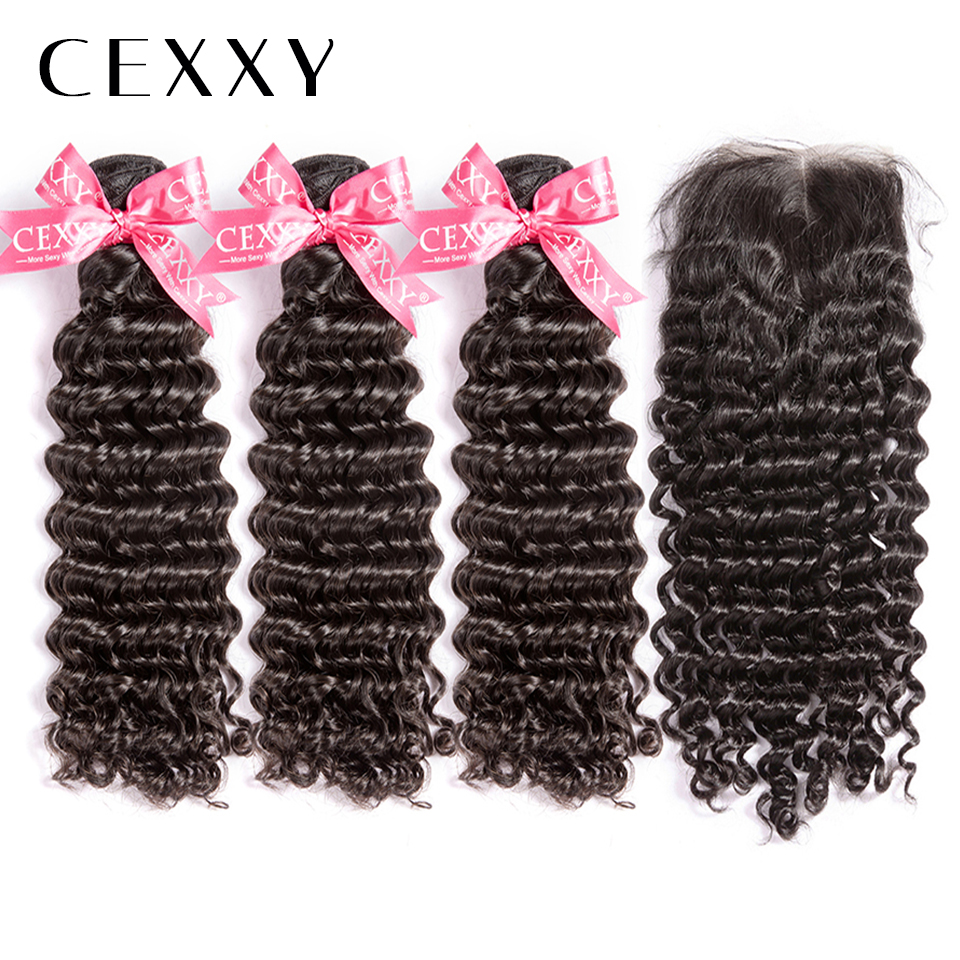

CEXXY] OneCut Hair Deep Wave 8"-32 Inch P Peruvian Virgin Hair Natural Color Bundles With Closure Human Hair Weave Bundles