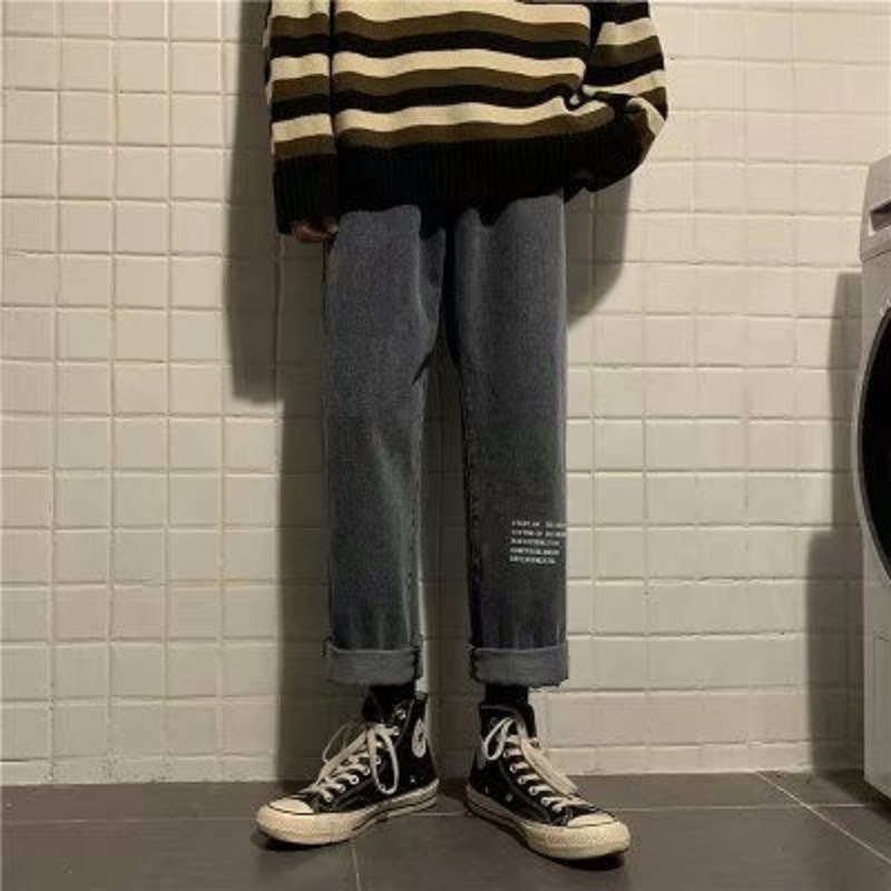 

Wide-leg jeans spring summer 2020 Fashion Hong Kong style fall straight street wild pants tide brand loose ins casual trousers, Blue