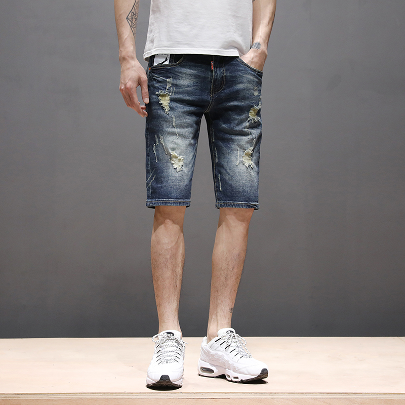 

New 2020 launch Men's denim shorts Fashionable high-quality summer stretch men's denim shorts Large size 28-40, Blue
