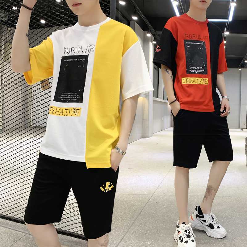 

2020 Men's Men's Summer Short Sleeve T Shirts Hip Hop Tops + Shorts Suit Sportswear Set Clothing Sets for Men, White