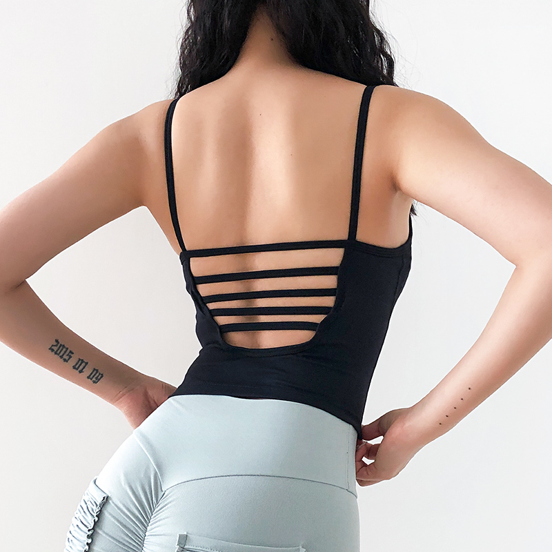 

Luobolan 2020 Sexy Sleeveless Sports Crop Top Women Back Hollow Out Gym Bra Running Jogger Vest With Chest Padded Camisole, Black