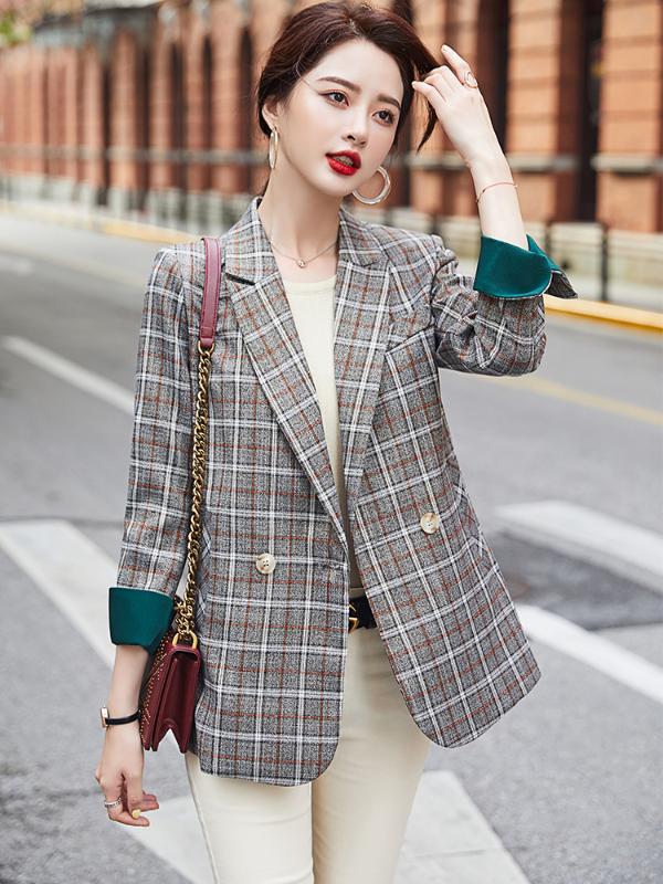 

Brown Apricot Plaid Single Breasted Loose Women Girl Fashion Blazer Coat 2020 Casual Female Plus Size Outwear Winter Fall Jacket, Brown plaid blazer