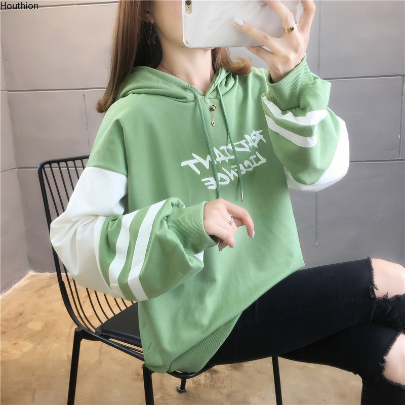 

Houthion Women's Sweater The New Fashion Casual Temperament Loose Letter Printing Hooded Collar Long Sleeve Women Sweater, Green