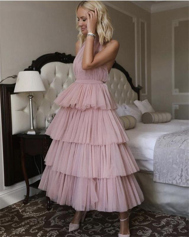 

Verngo Soft Tulle Tiered Evening Dress Morandi Gown New Design evening dress 2020 Ankle Length Abendkleider, Blue