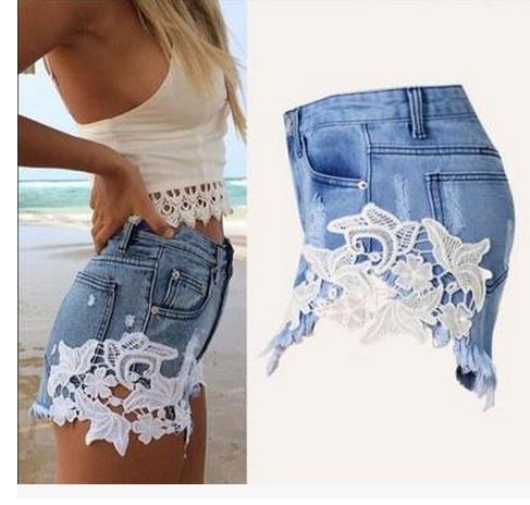 

2020 Newest Womens Summer Denim Shorts Casual Cowboy Shorts Vintage Hot Short Sexy Female Lace Patchwork Jeans Short K169, As the picture