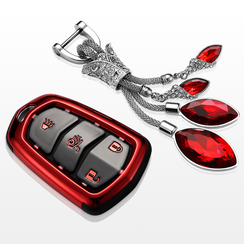 

key cover for cadillac 2018 4 button ats ct6 xts xt4 2017 Car Key bag/case wallet holder key, Sky blue