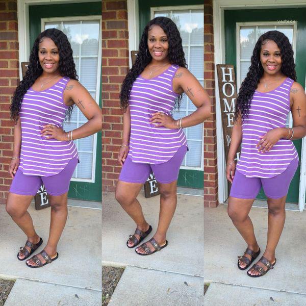 

Piece Pants Sleeveless Striped Vest Womens 2pcs Summer Skinny Pants Purple Home Clothing Casual Breathable Women Two