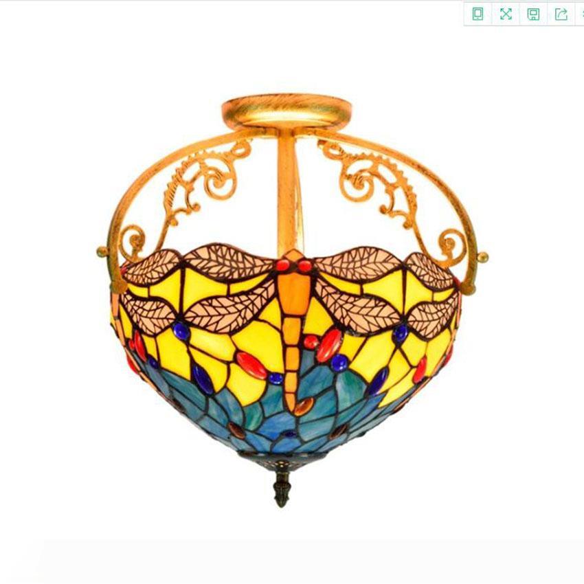 

Tiffany Ceiling Lights Dragonfly Stained Glass Decorative Hanging Lamp Fixture Baroque Style Home Pendant Light